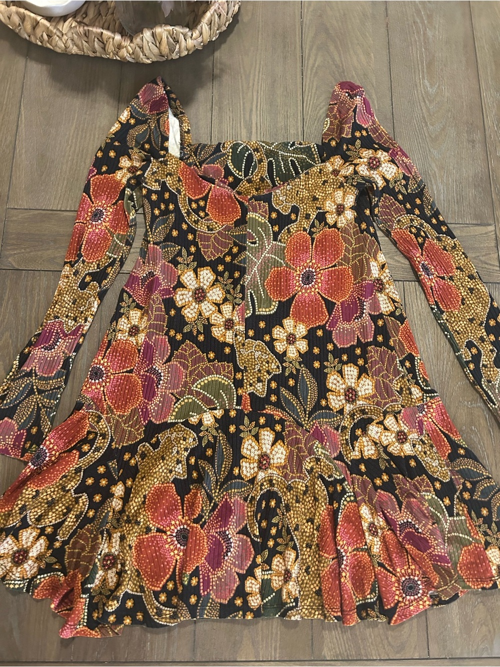 FARM Rio Black Floral Long Sleeve Dress with Warm Blooms - Picture 9 of 12